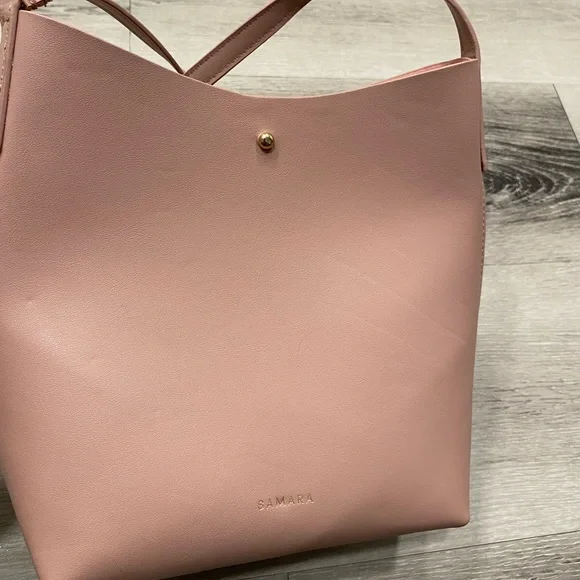 SAMARA Medium Off the Shoulder Bucket Crossbody Bag Pink Peony Vegan Leather - Picture 12 of 14